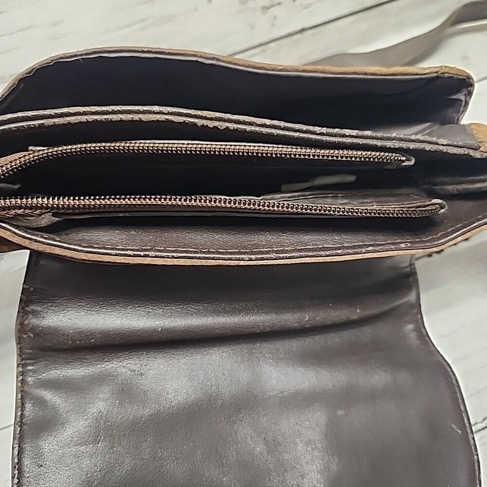 Vintage Bijoux Terner Brow Suede Crossbody SoHo Bag Flap Front with Leather Trim - Picture 10 of 11